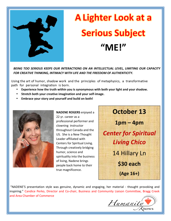 Class Flyer for A Lighter Look at a Serious Subject Called Me. with a white background and a jumping silhouette