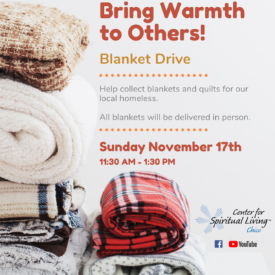 flyer for blanket drive with fluffy red and beige fleece blankets