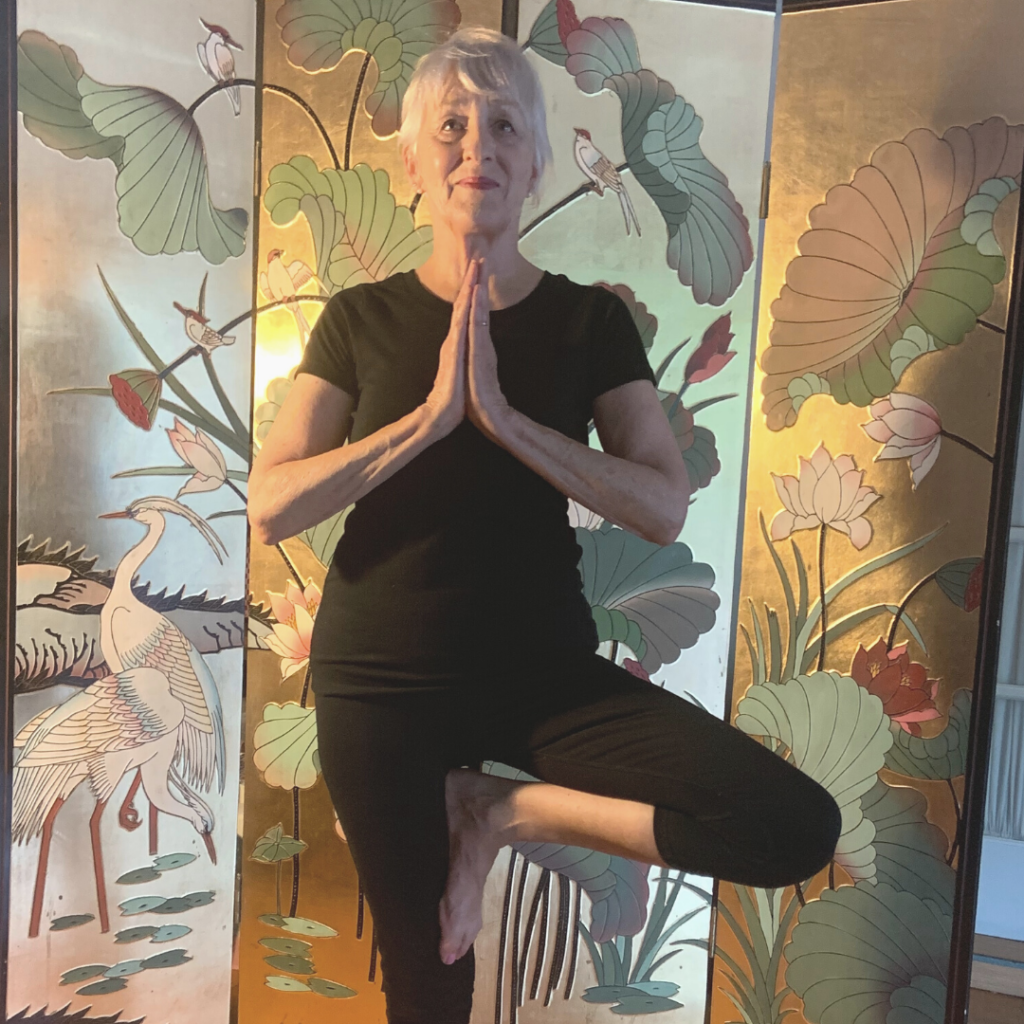 image of Liz George Yoga instructor in Chico doing the tree pose in yoga 
