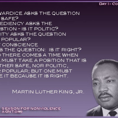 Day 1 of Season of Nonviolence image qith quote by Martin Luther King Jr purple backgorund