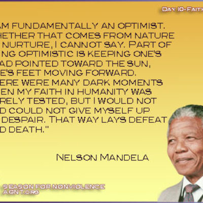 Day 10 Season for nonviolence daily quote with cream background quote by Nelson Mendala