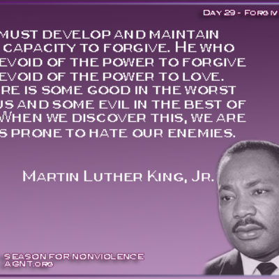 Dr. Rev. Martin Luther King Jr. quote don't hate your enemy quote on a purple background. SNV 2021