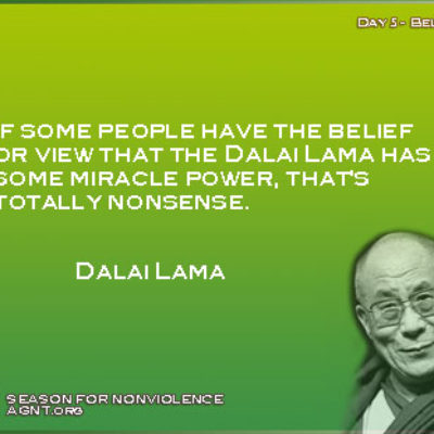Day 5 Season of Nonviolence quote by Dali Lama image has a green background