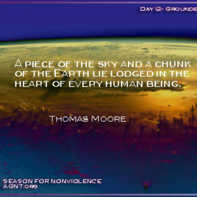 Day 12 Gandhi King Season of Nonviolence 2021 Daily quote by Moore blue and gold background