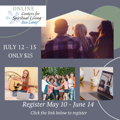 Centers for Spiritual Living Teen Summer Camp registration online 2021 images of teens hanging out together